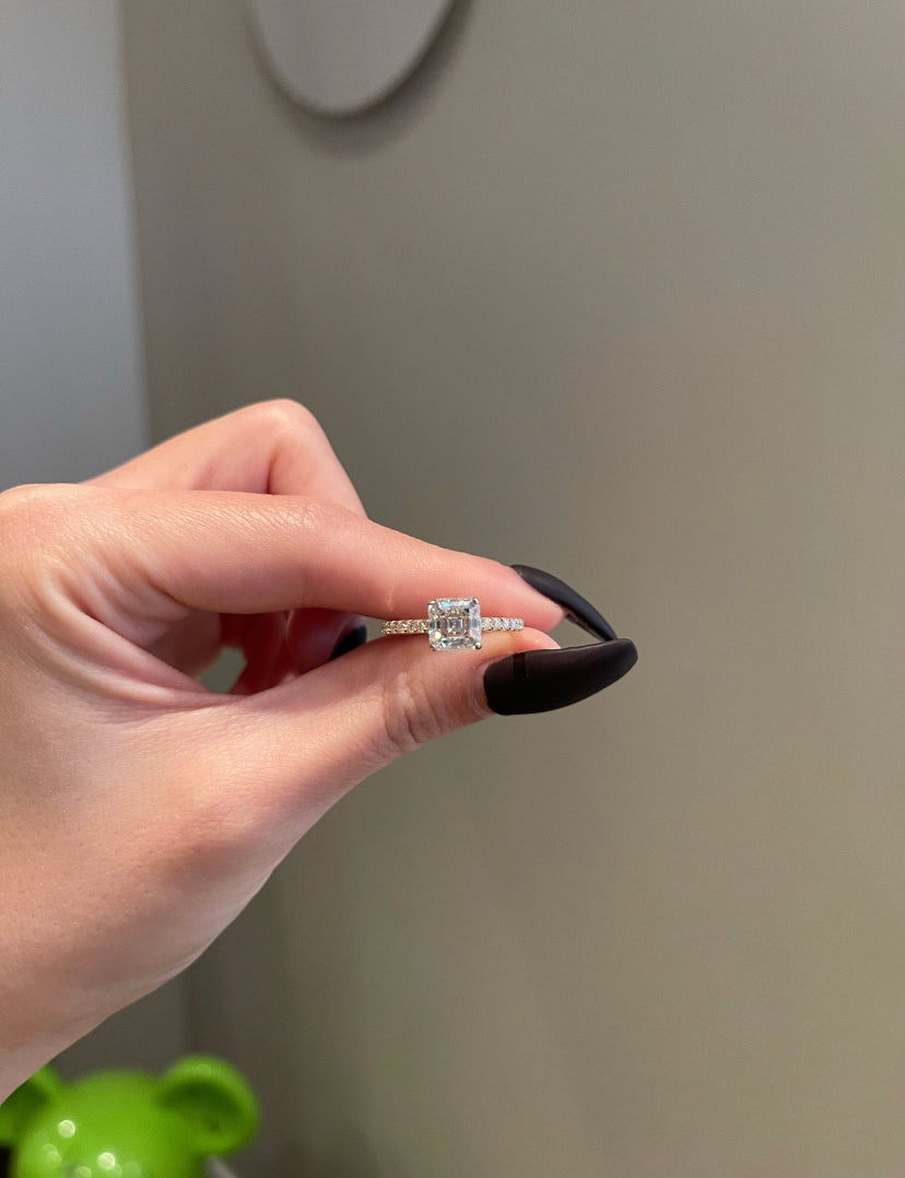 Solid Gold 2 Carat Asscher Cut Moissanite Diamond Ring