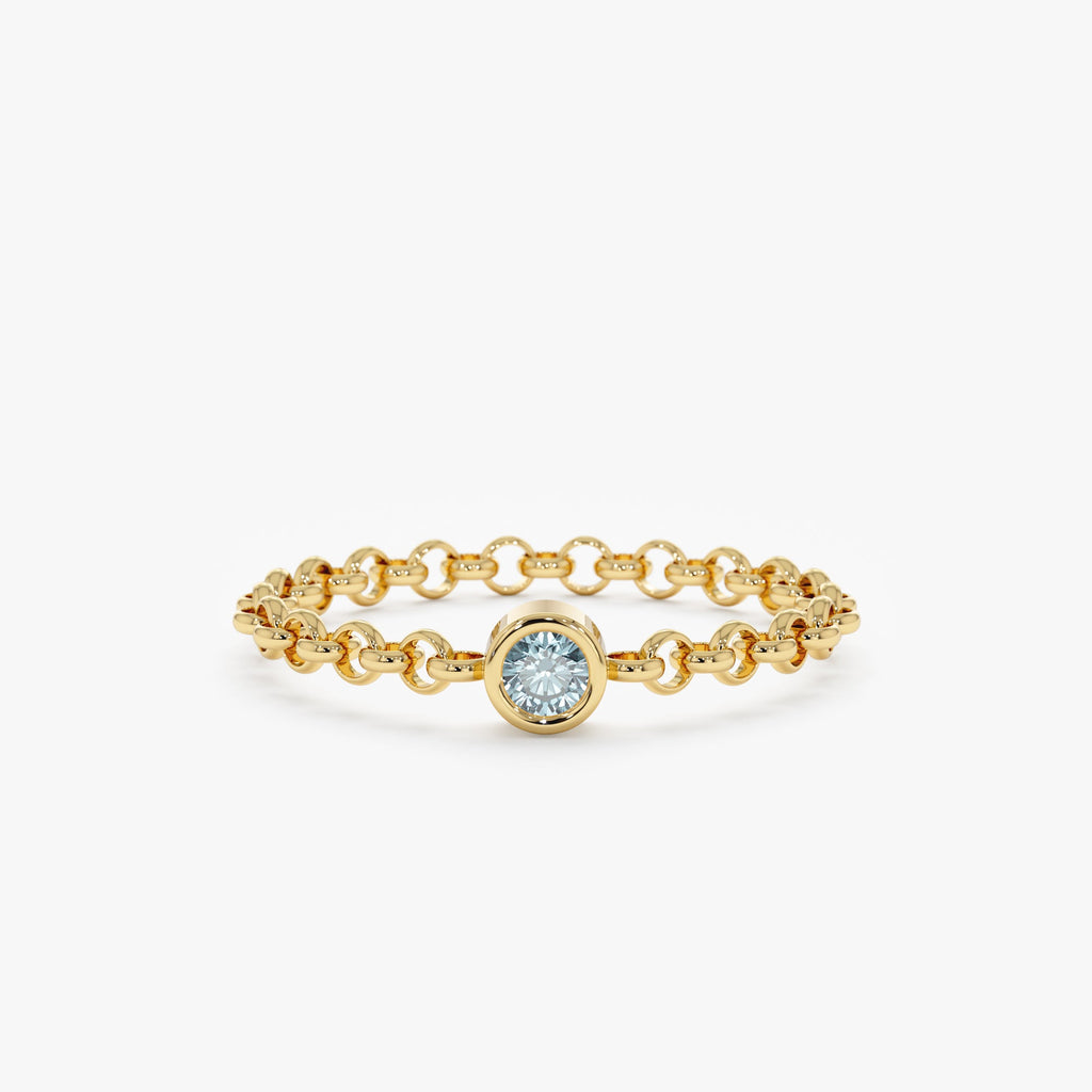 Solid Gold Aquamarine Chain Ring (14F3EE)