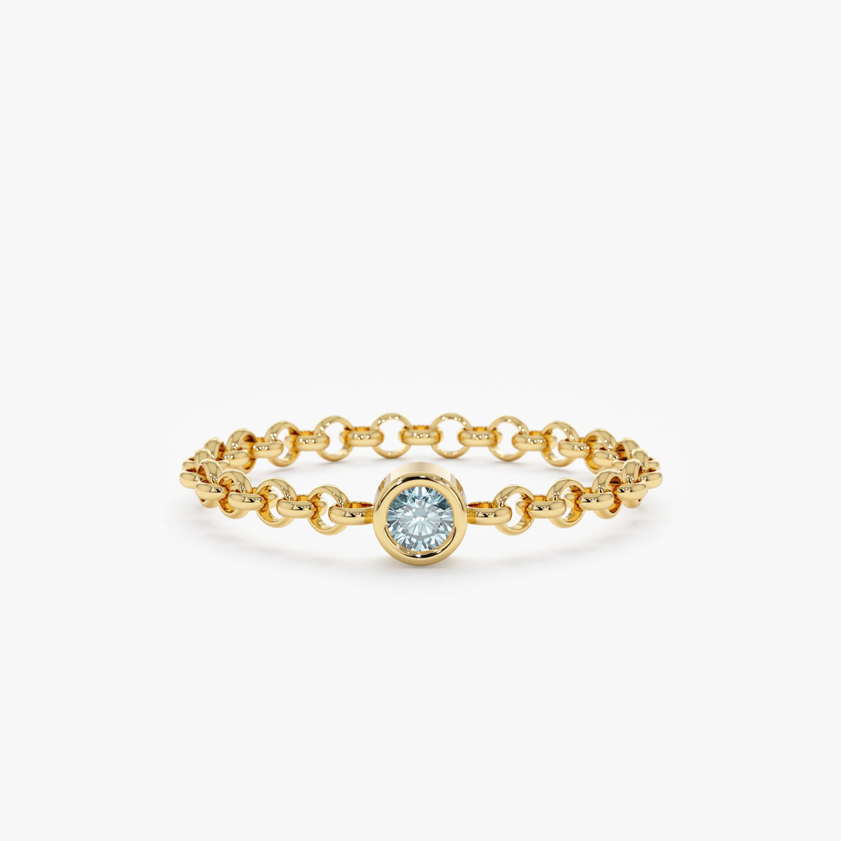 Solid Gold Aquamarine Chain Ring (14F3EE)