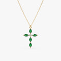 Solid Gold Marquise Emerald Cross Necklace (98E025)
