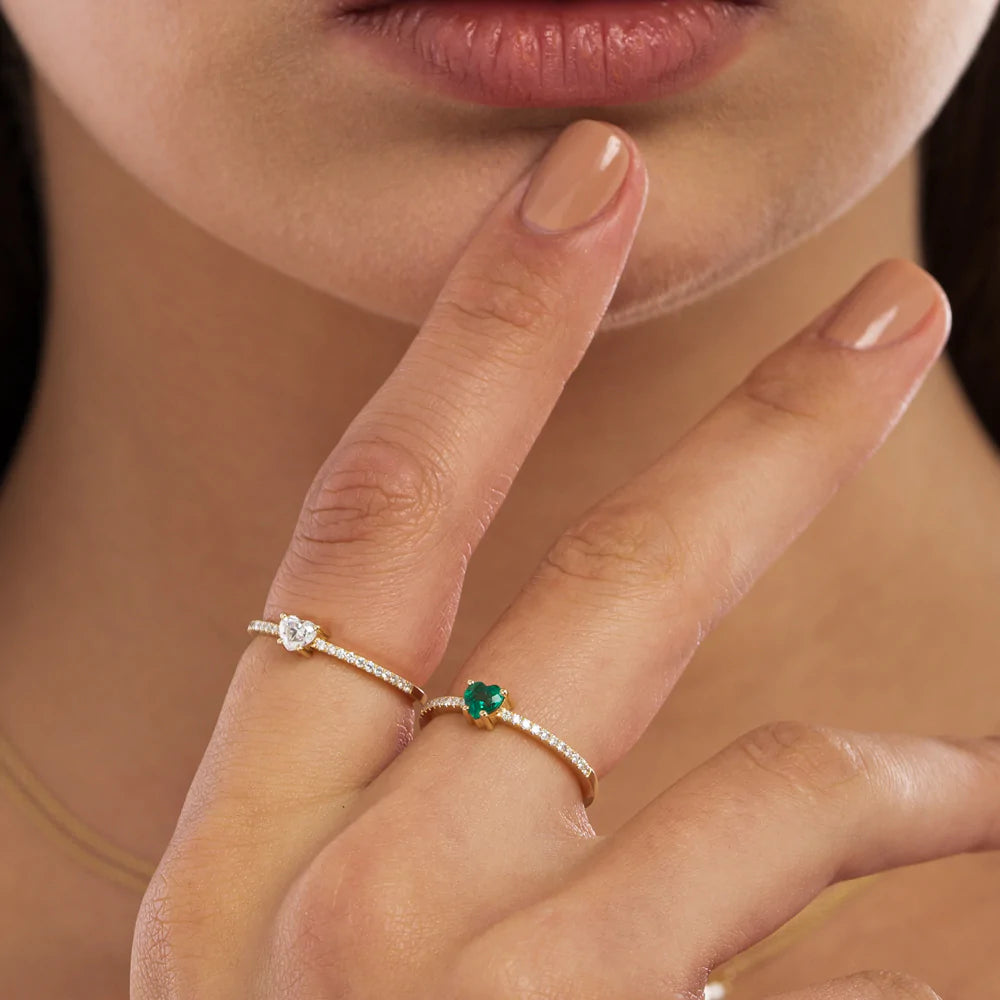 Solid Gold Heart-Shaped Diamond Ring, Diamond Ring