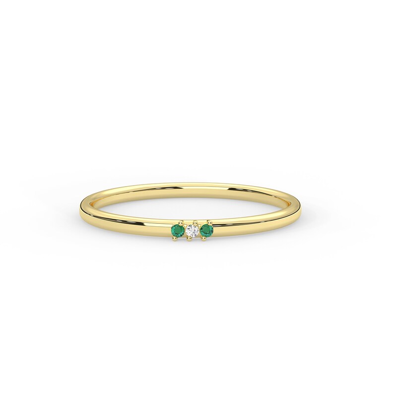 Solid Gold 1.2 MM Natural Emerald and Diamond Ring