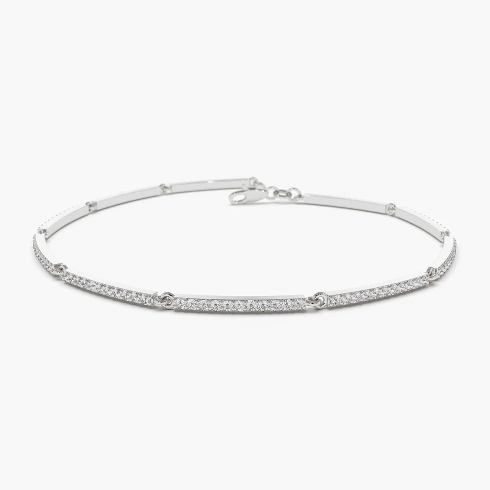 Solid Gold Pave Stackable Diamond Bar Bracelet