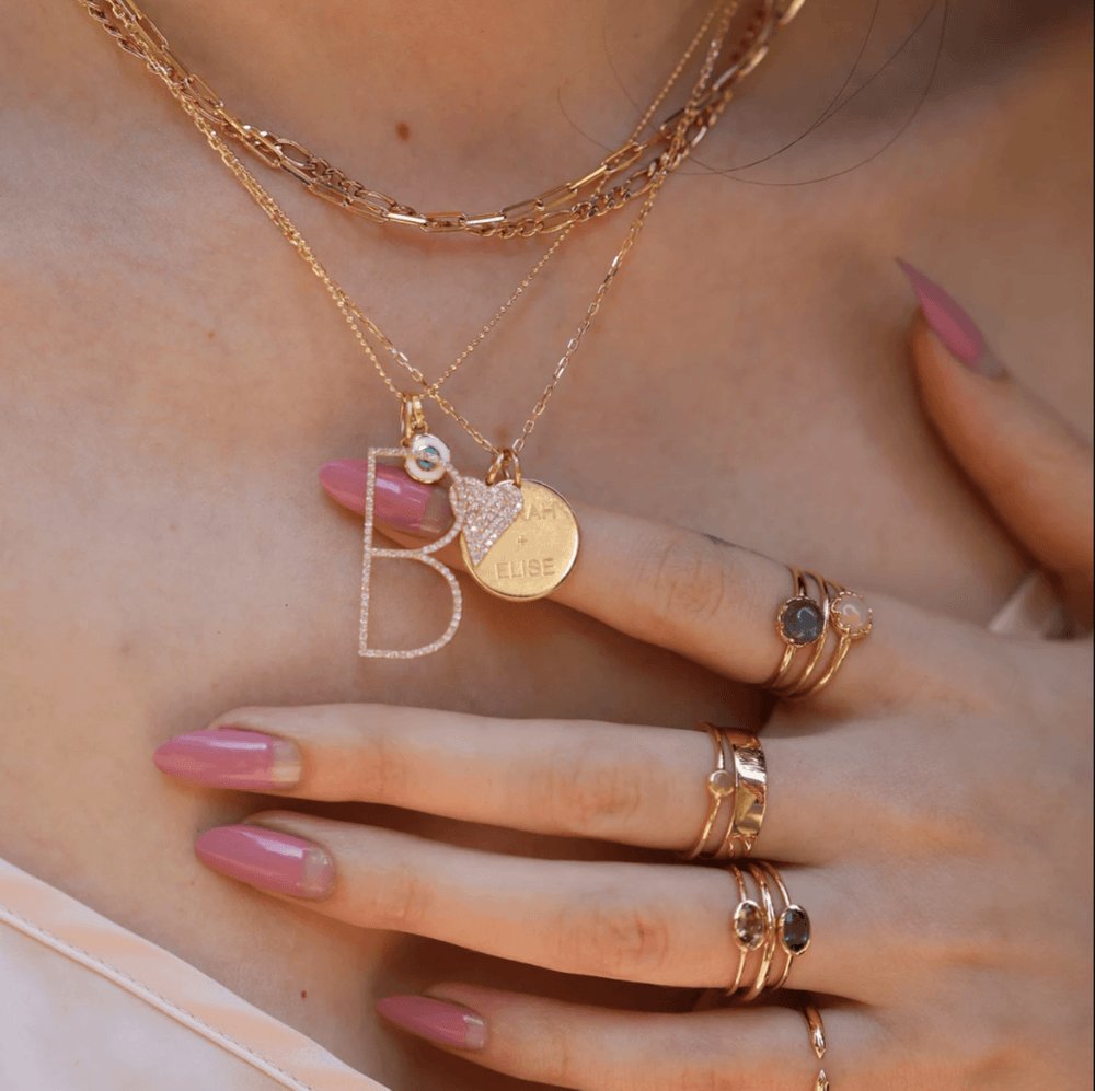 Solid Gold Long Diamond Heart Charm