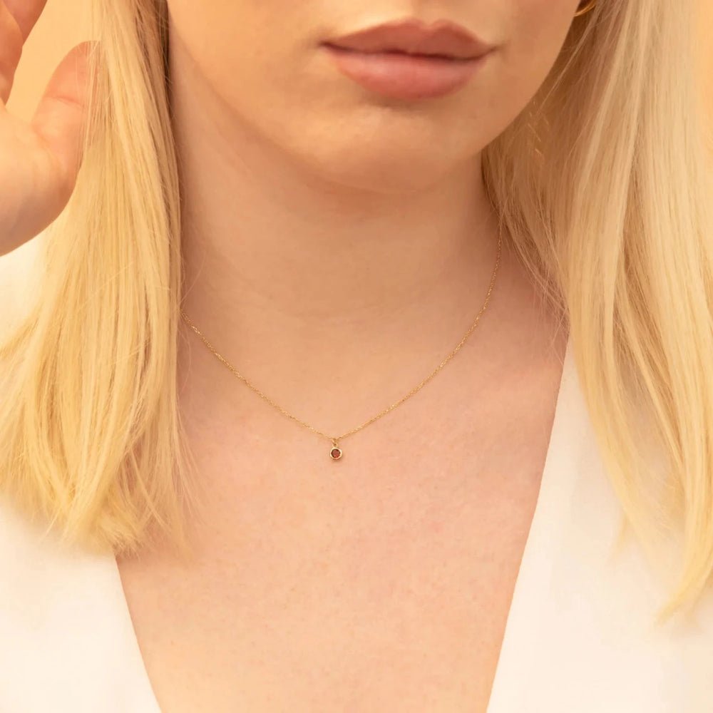 Solid Gold Garnet Charm Necklace