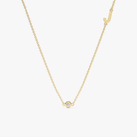Solid Gold Solitaire Initial & Diamond Necklace