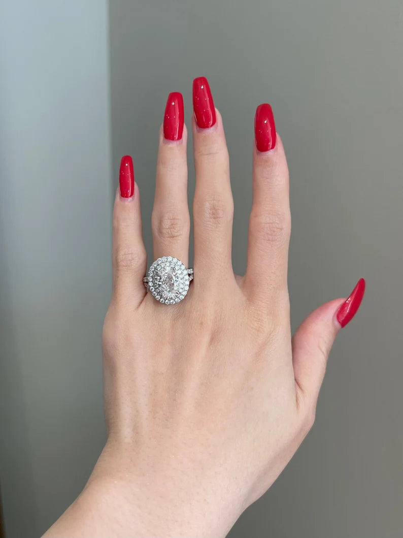 Solid Gold 3.5 Carat Oval Cut Moissanite Engagement Diamond Ring