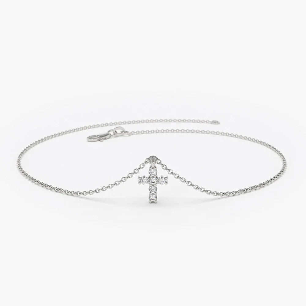Solid Gold Lab-Grown Diamond Cross Charm Bracelet