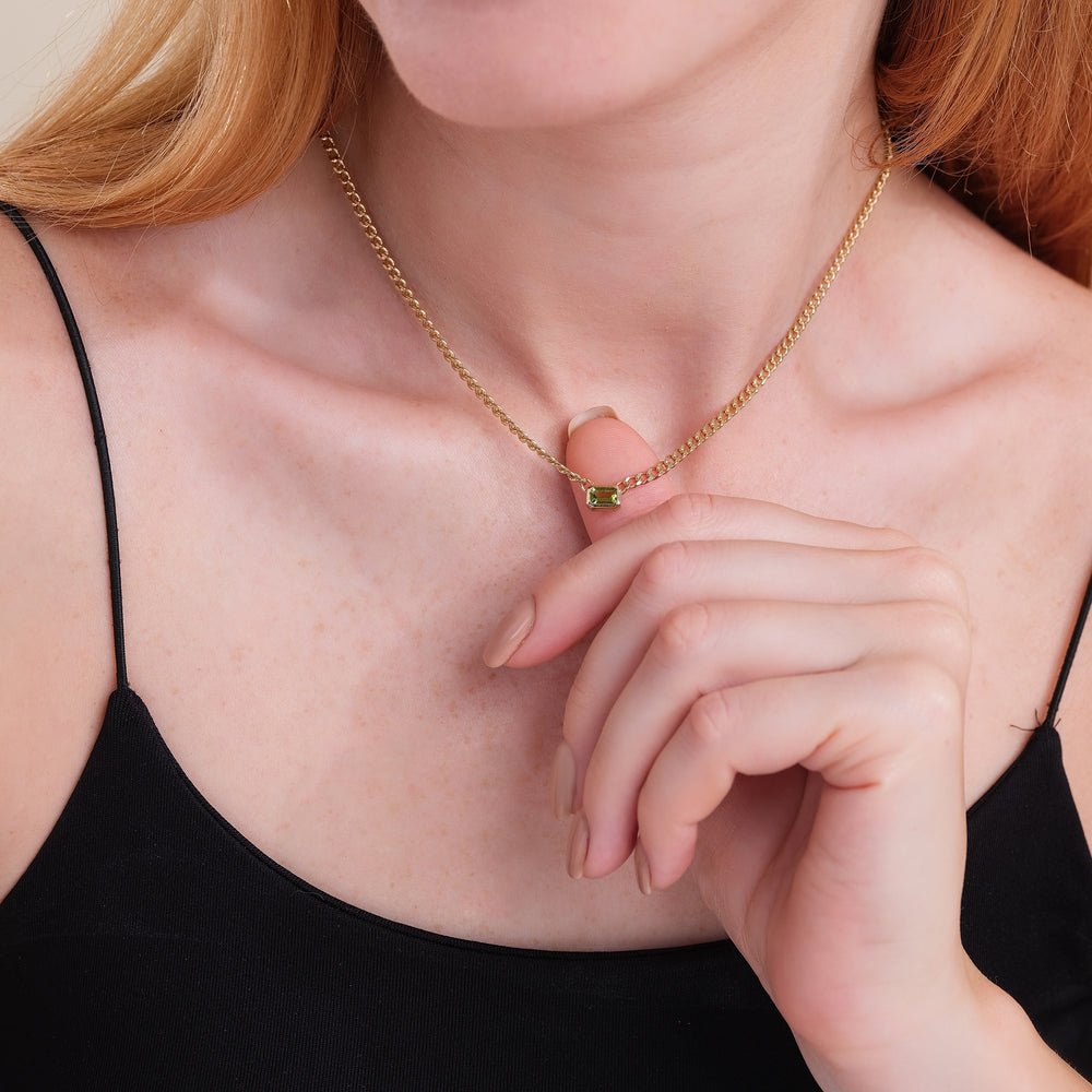 Solid Gold Peridot Cuban Chain Necklace (367F58)