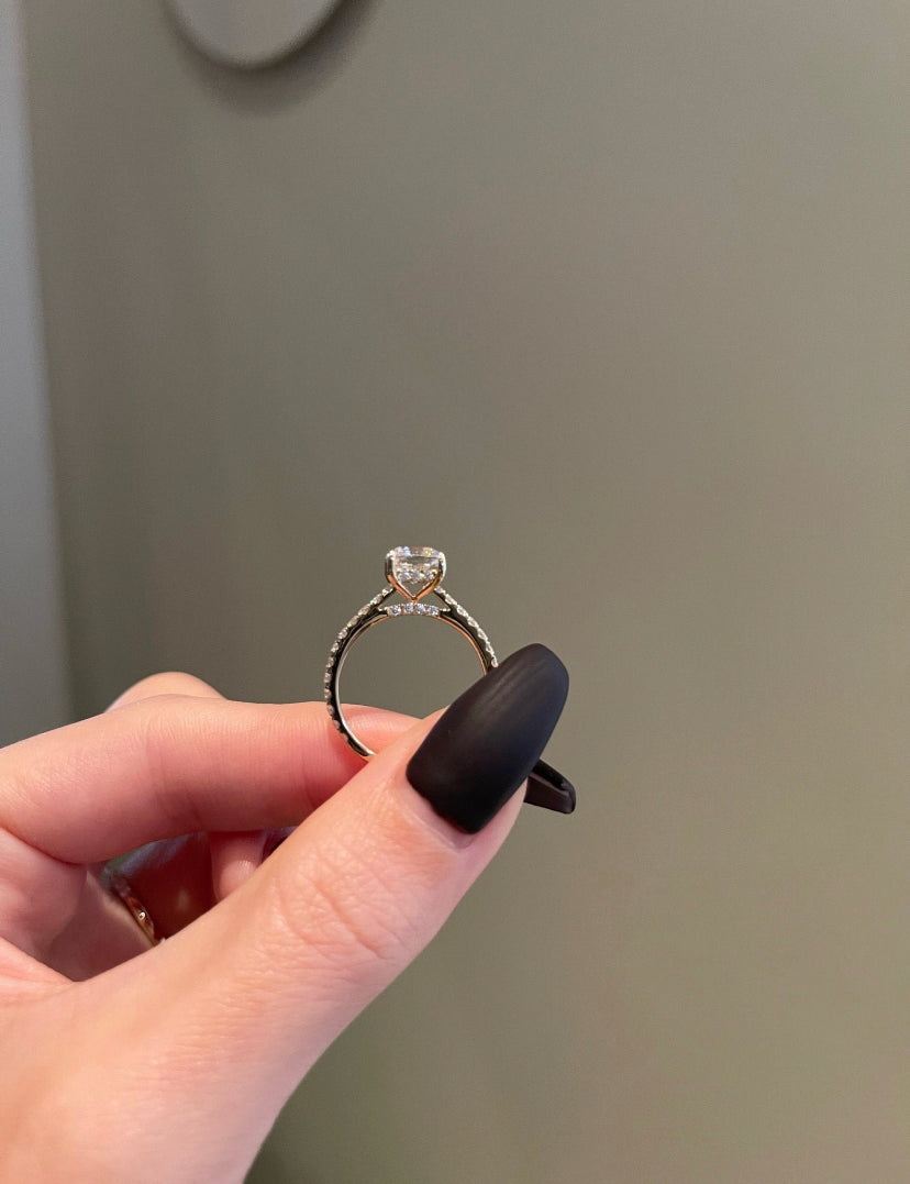 Solid Gold 2 Carat Asscher Cut Moissanite Diamond Ring