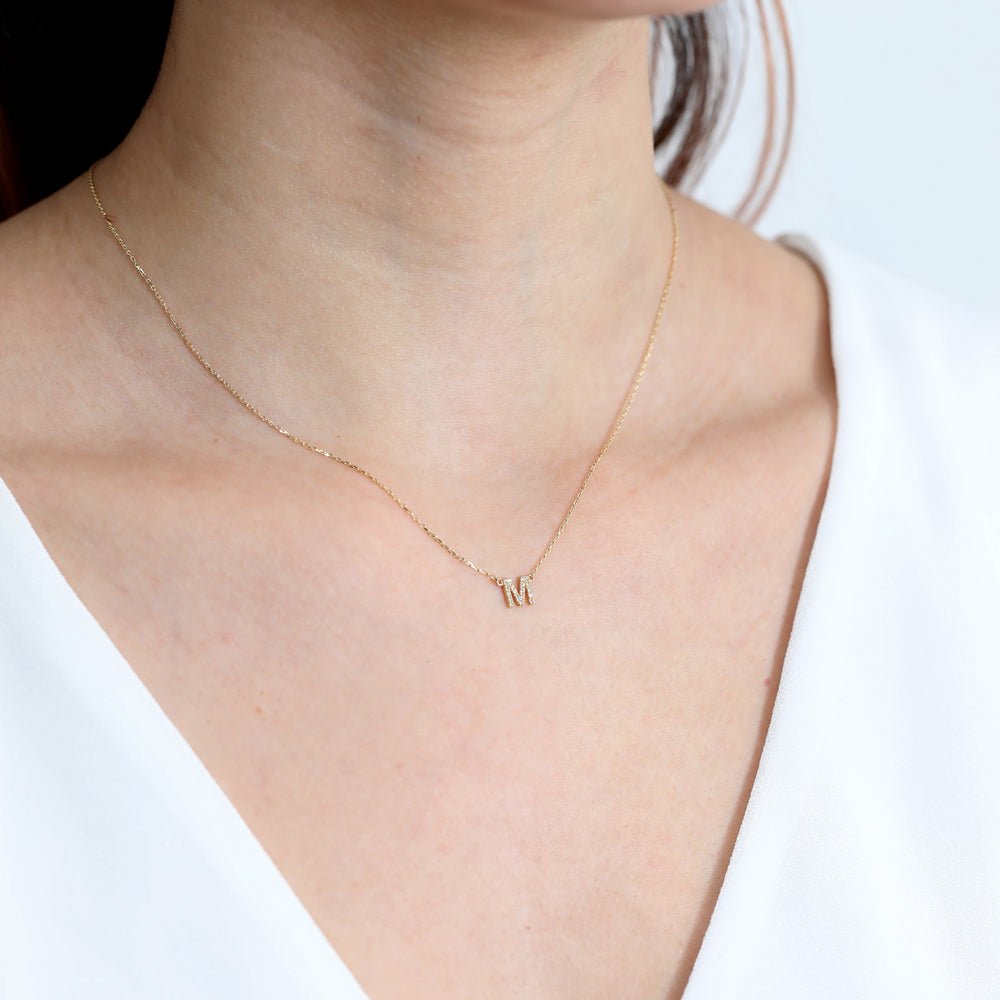 Solid Gold Dainty Diamond Initial Necklace (D309A4)