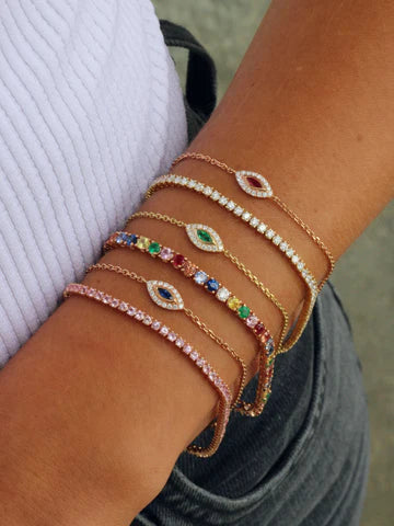 Solid Gold Ruby Evil Eye Chain Bracelet