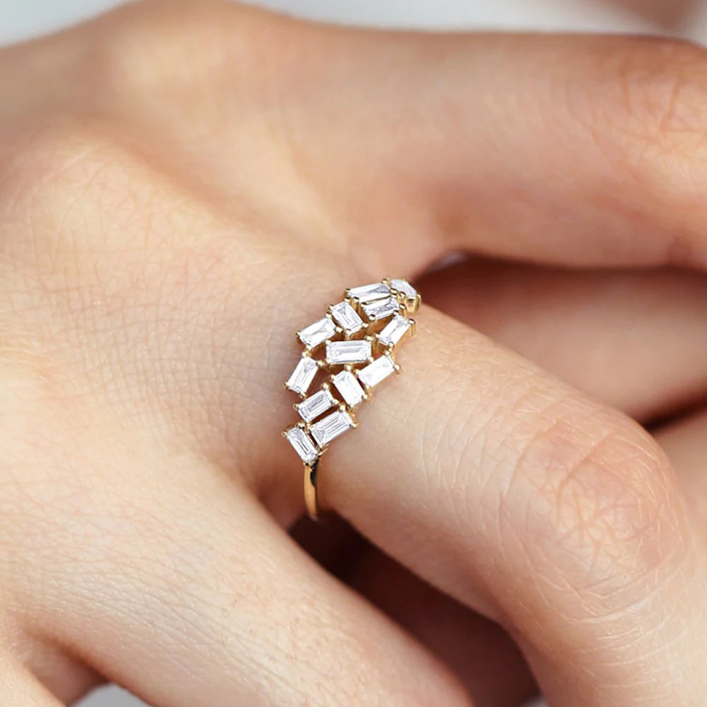 Solid Gold Baguette Diamond Cluster Ring (56E885)