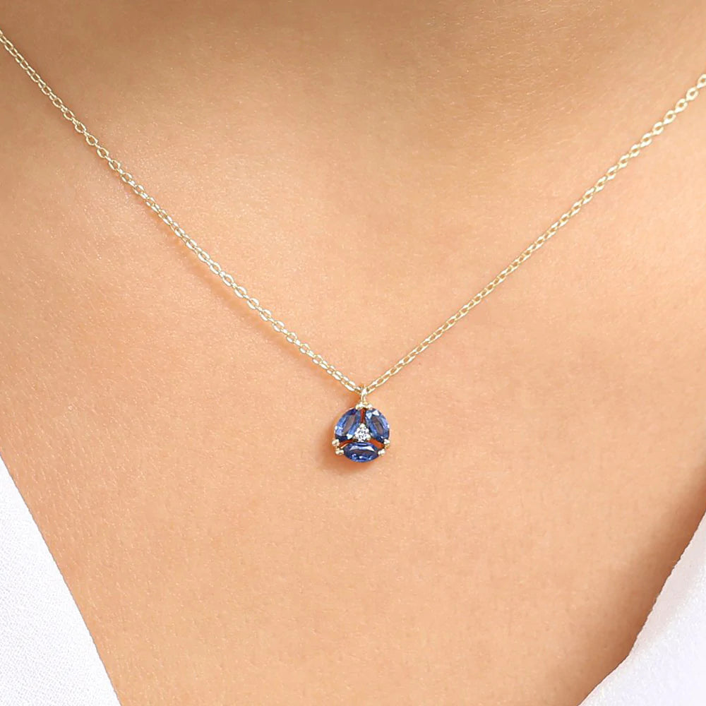 Solid Gold Marquise Sapphire Cluster Necklace