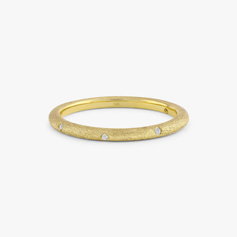 14K Solid Gold Flush Set Brushed Gold Diamond Ring