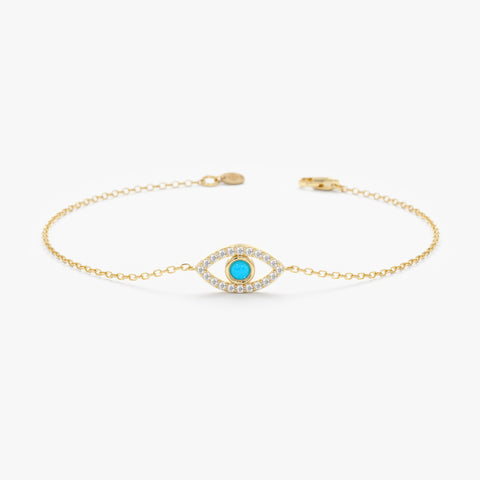 Solid Gold Turquoise & Diamonds Eye Bracelet