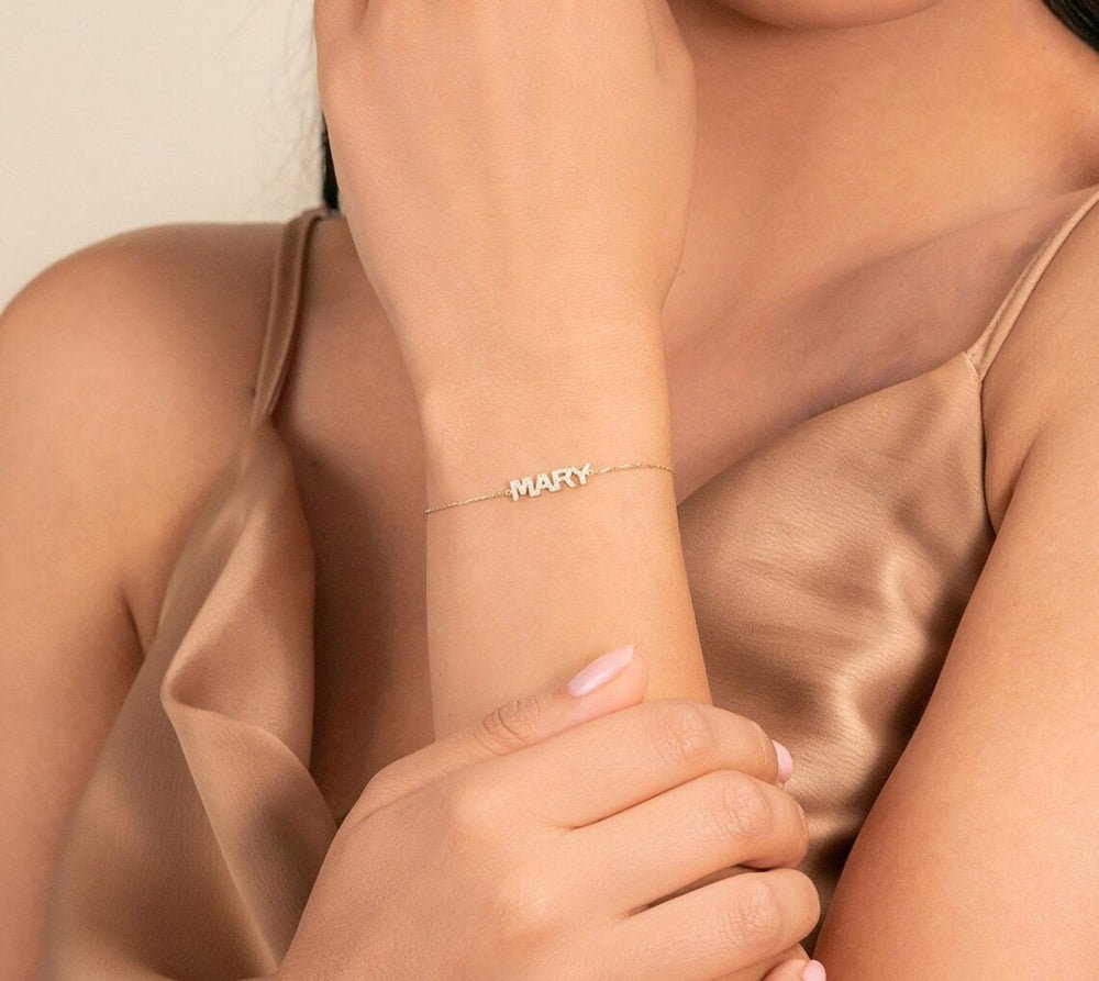 Solid Gold Custom Name Diamond Bracelet (F844DF)