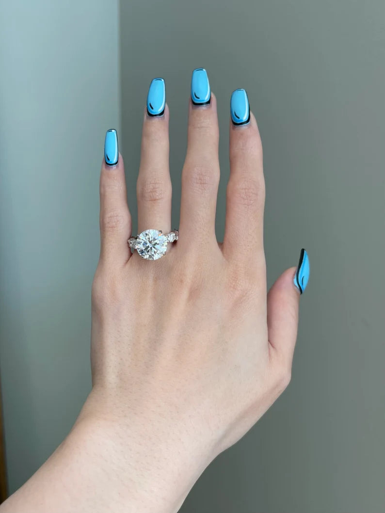Solid Gold 6 Carat Brilliant Round Moissanite Engagement Ring - Style