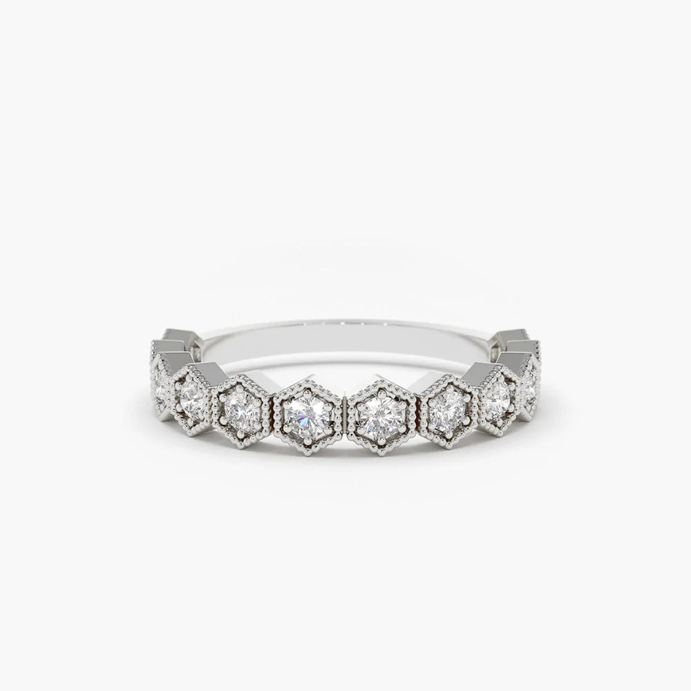 Solid Gold Hexagon Diamond Wedding Band