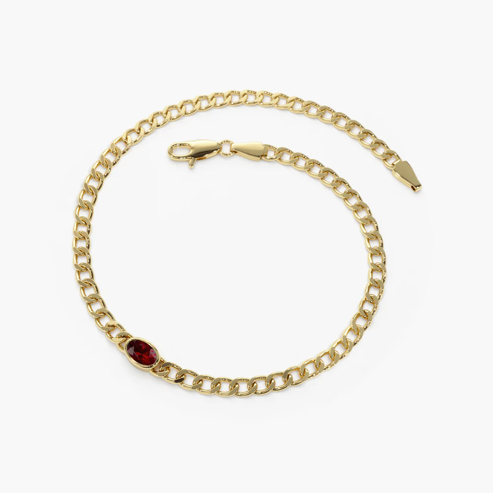 Solid Gold Cuban Link Bracelet | Bezel Setting Garnet Bangel