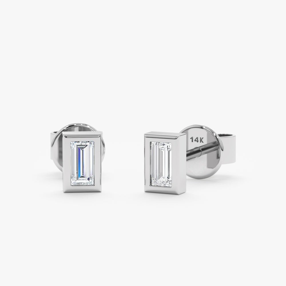 18K Solid Gold Baguette Diamond Studs - Style A