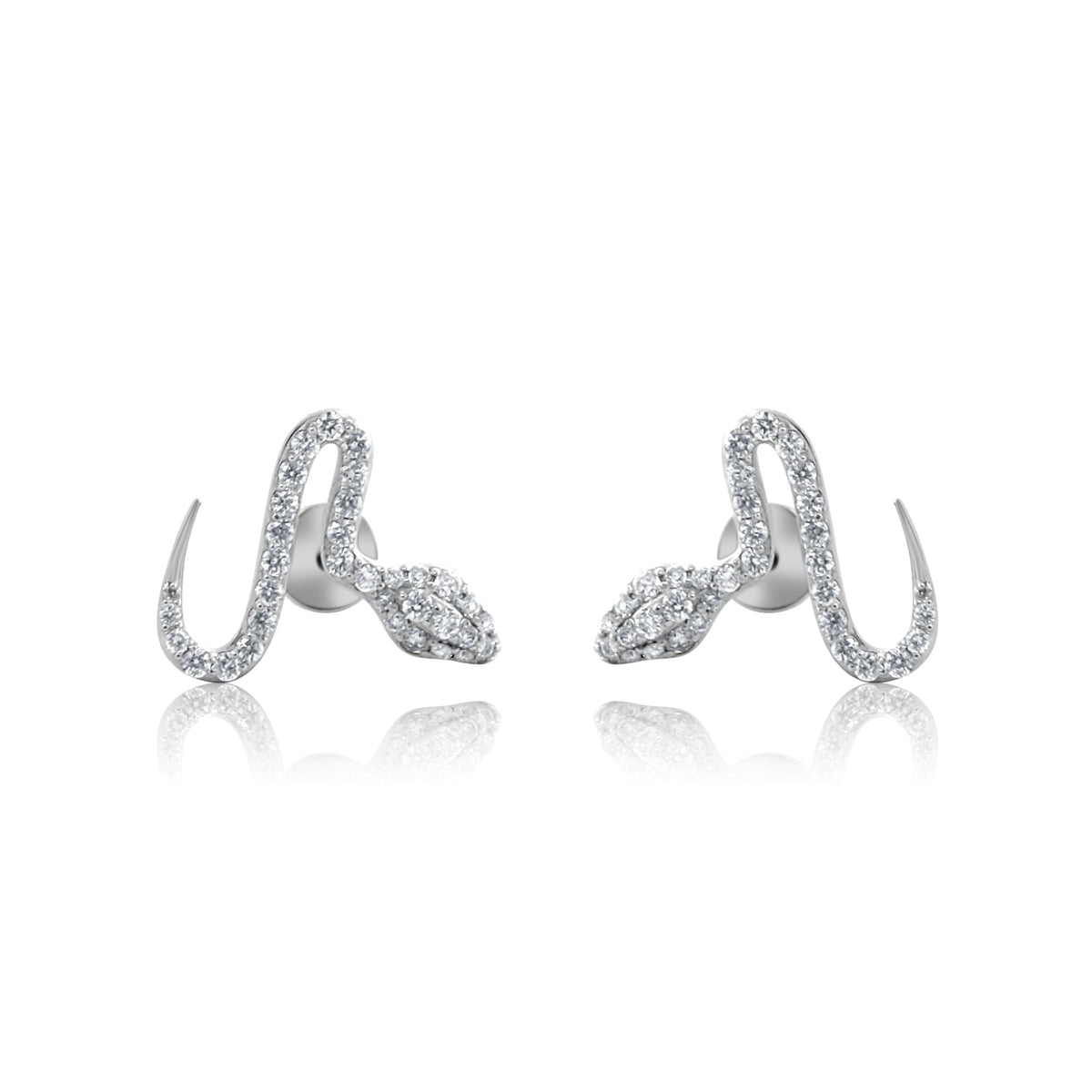 Solid Gold Diamond Snake Flat Back Earring