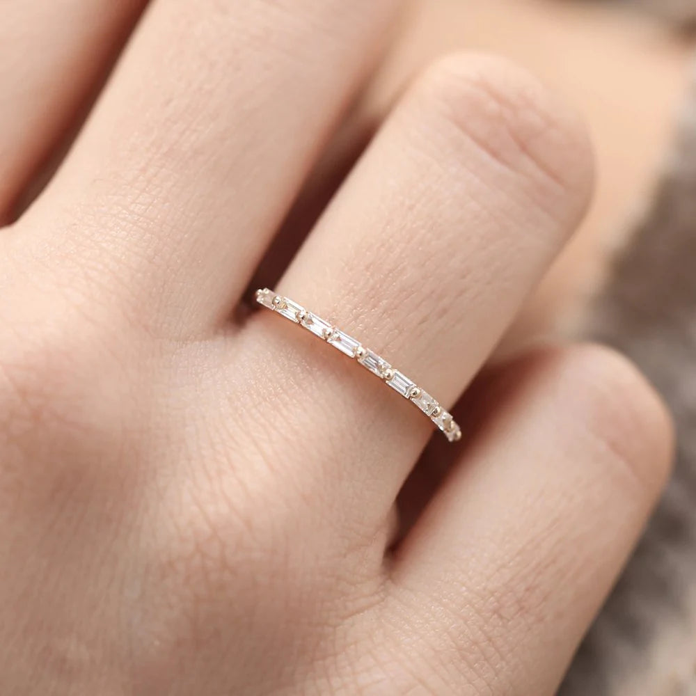 Solid Gold Shared Prong Half Eternity Baguette Diamond Ring