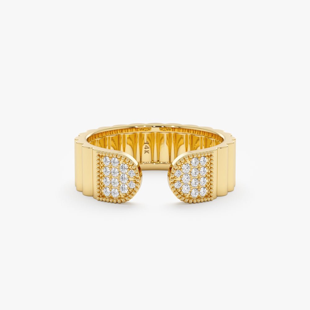 Solid Gold Diamond Open Ribbed Ring (71D514)