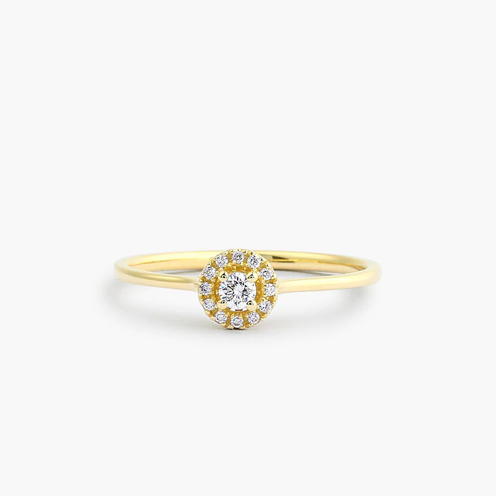 18K Solid Gold Halo Diamond Ring