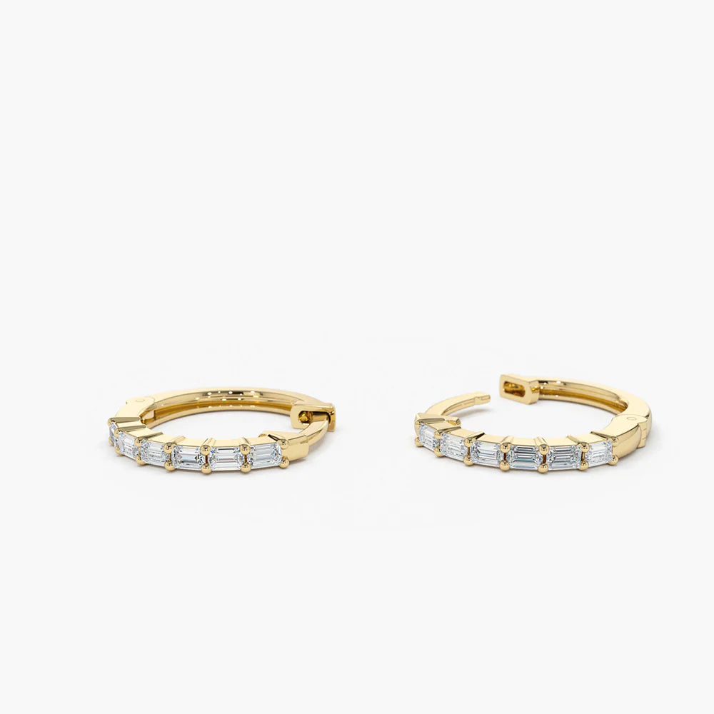 Solid Gold Mini Baguette Huggie Earrings