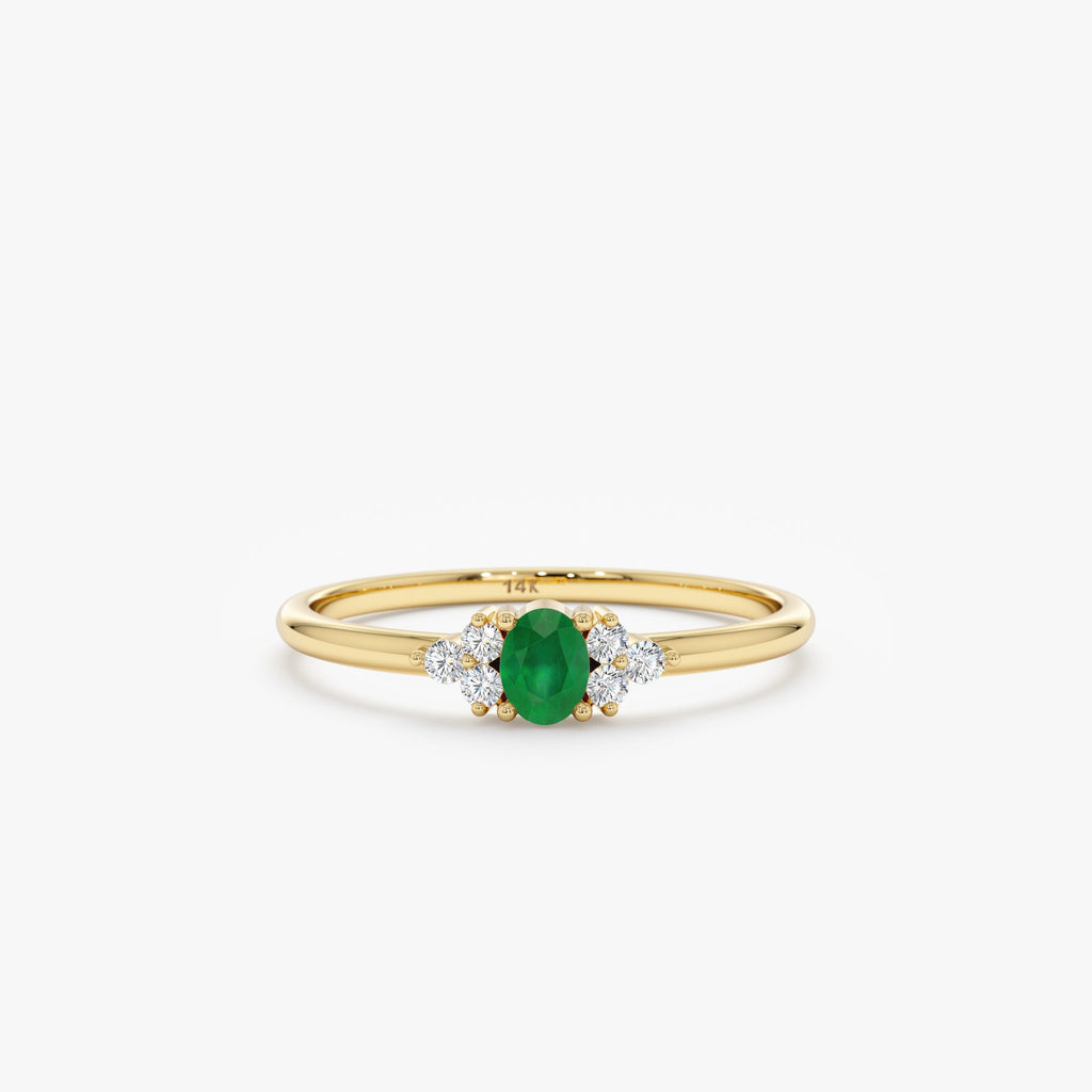Solid Gold Emerald and Diamond Engagement Ring (3E3DED)