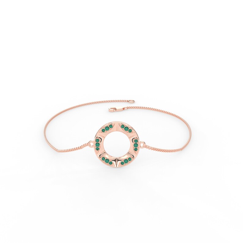 Solid Gold Open Circle Natural Emerald Bracelet