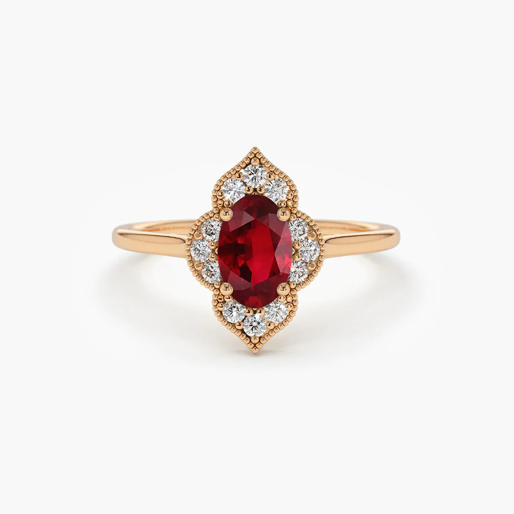Solid Gold Victorian Genuine Ruby Ring