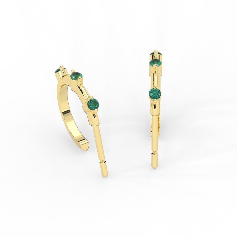 Solid Gold 1.5 MM Natural Emerald Hoop Earrings