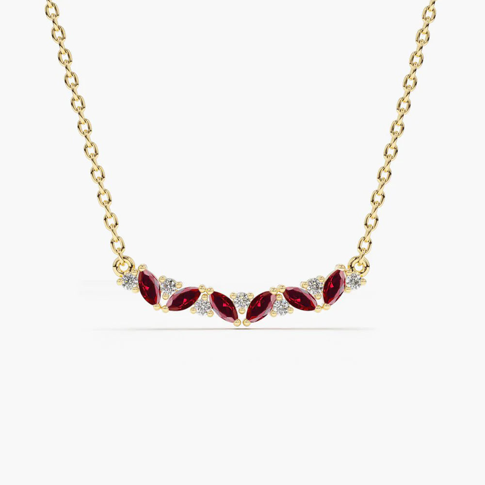 Solid Gold Slanted Ruby and Diamond Necklace for women