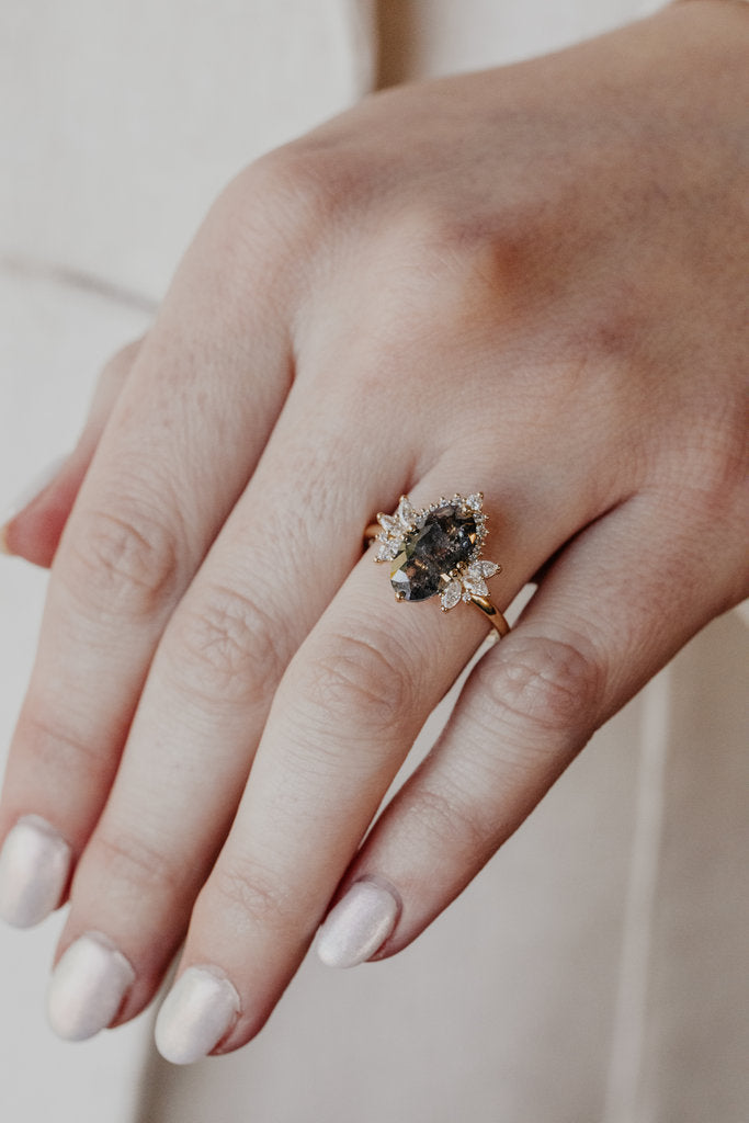 Solid Gold 2.44 ct Long Oval Galaxy Diamond Ring