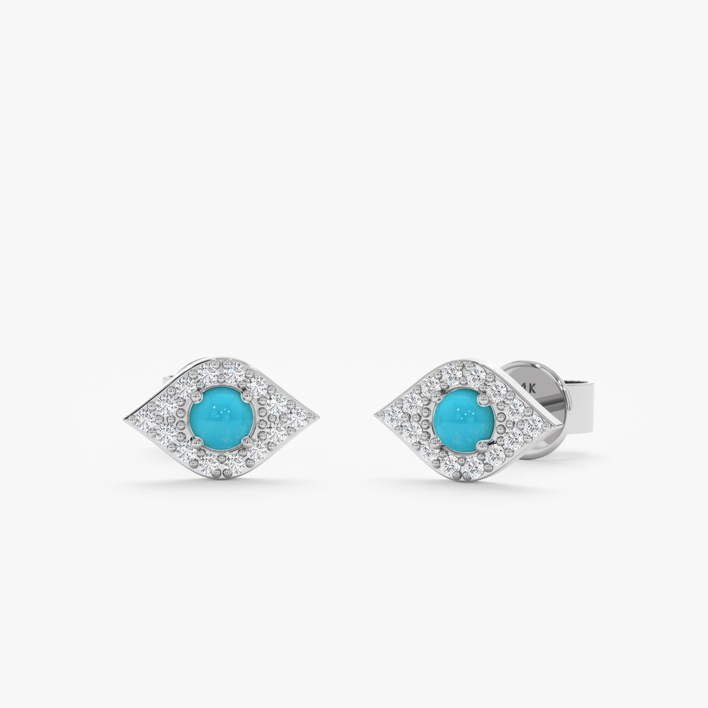 Solid Gold Turquoise Evil Eye Diamond Studs