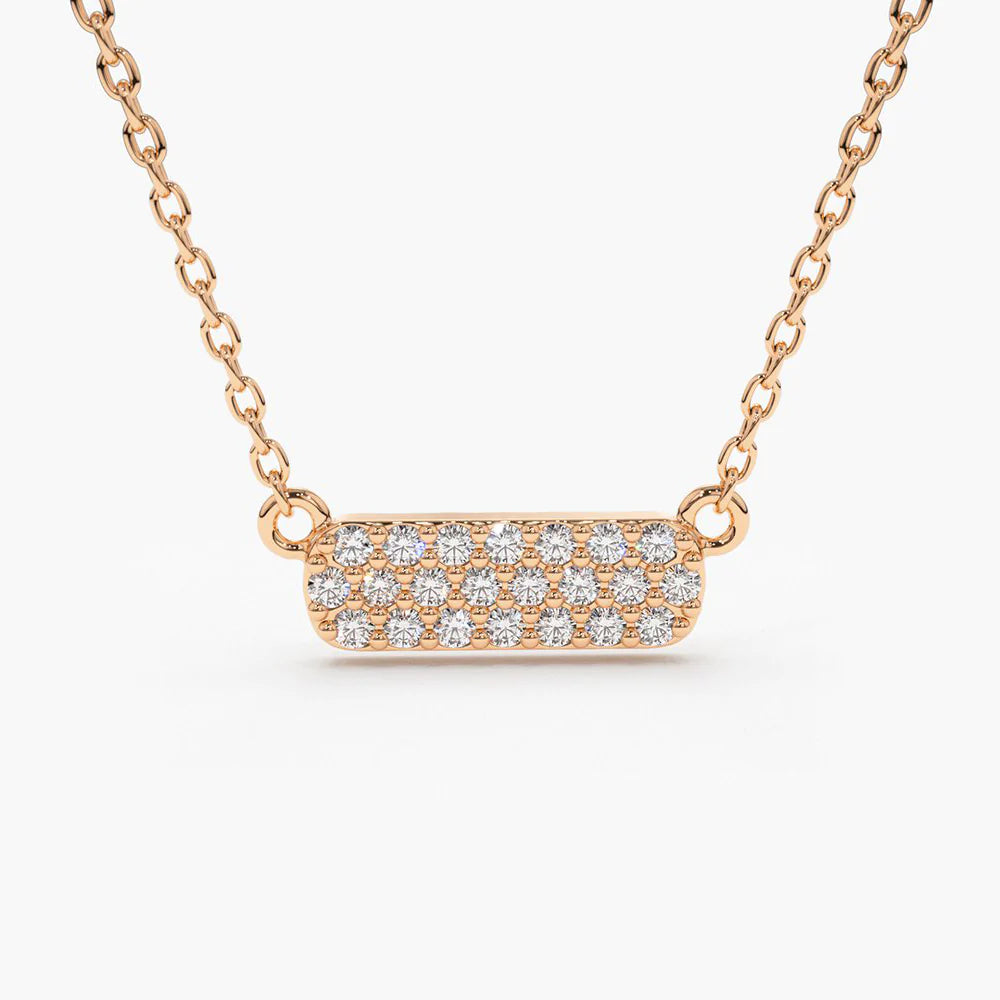Solid Gold Micro Pave Diamond Bar Necklace