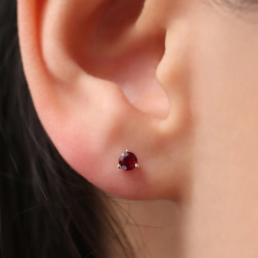Solid Gold Round Cut Ruby Stud Earrings