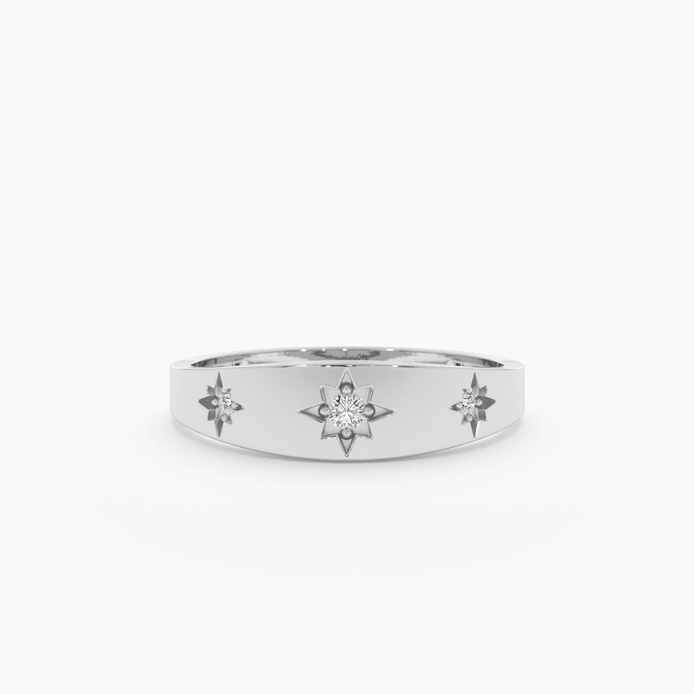 18K Solid Gold Wide Diamond Starburst Ring