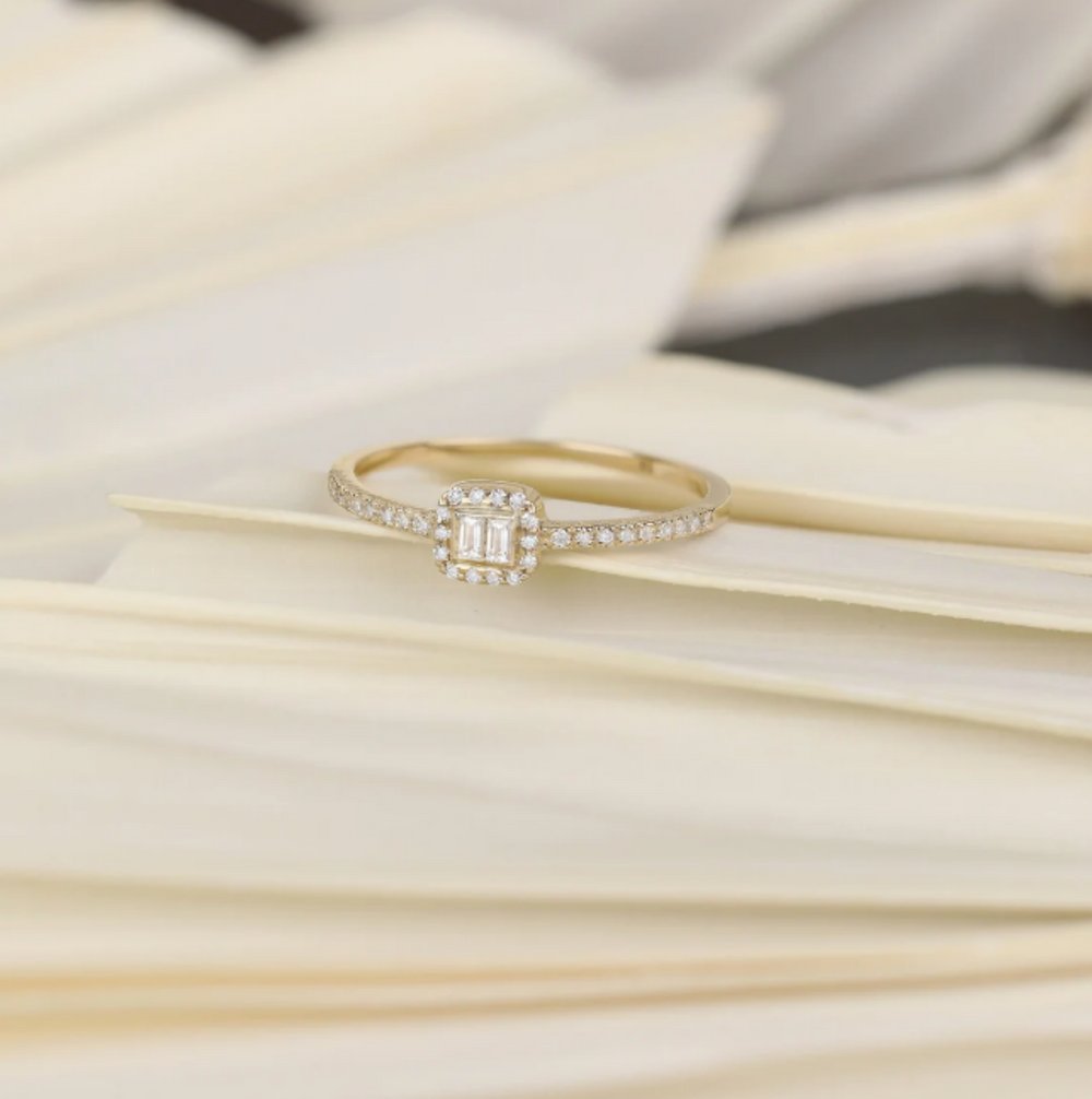Solid Gold Petite Diamond Engagement Ring
