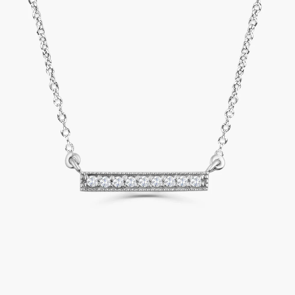 14K Solid Gold Diamond Bar Necklace - Style B