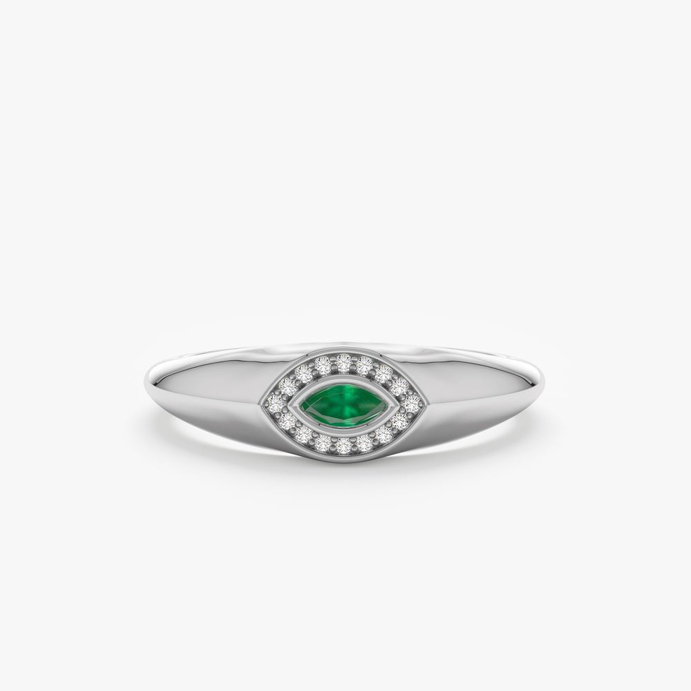 Solid Gold Emerald & Diamond Evil Eye Ring (912DC7)