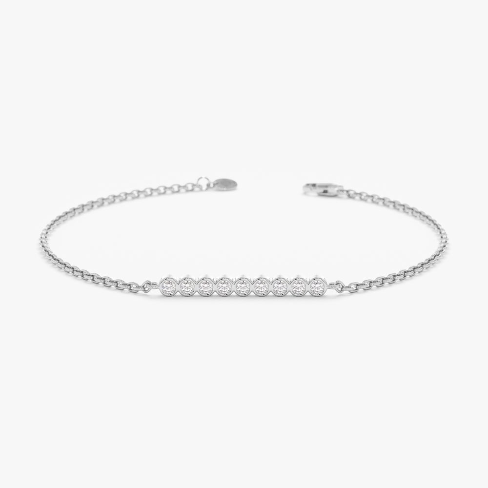 Solid Gold Bar Bracelet with Bezel Set Bubble Diamonds