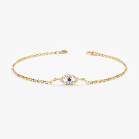 Solid Gold Dainty Diamond & Sapphire Evil Eye Bracelet