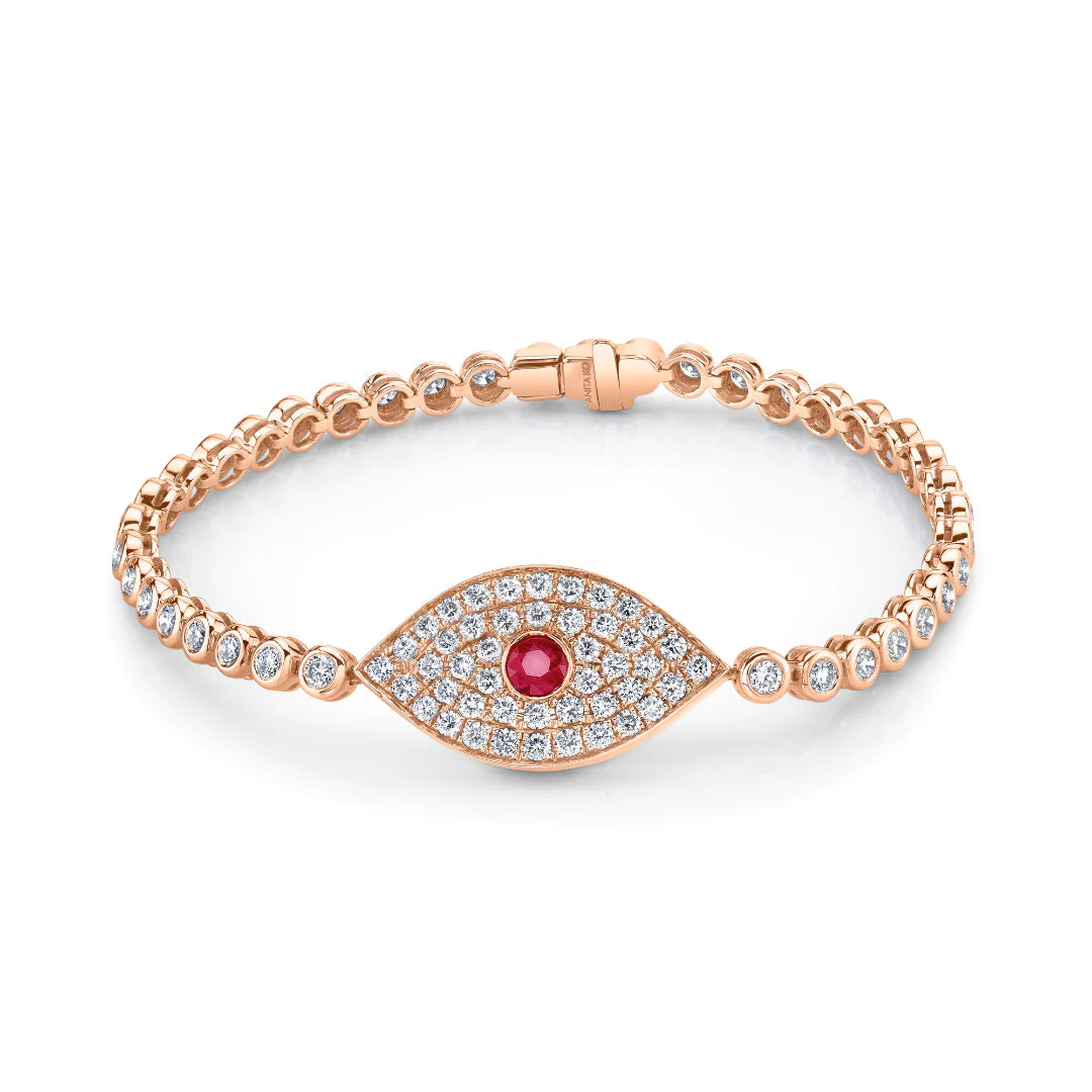 Solid Gold Evil Eye Bracelet With Ruby Eye