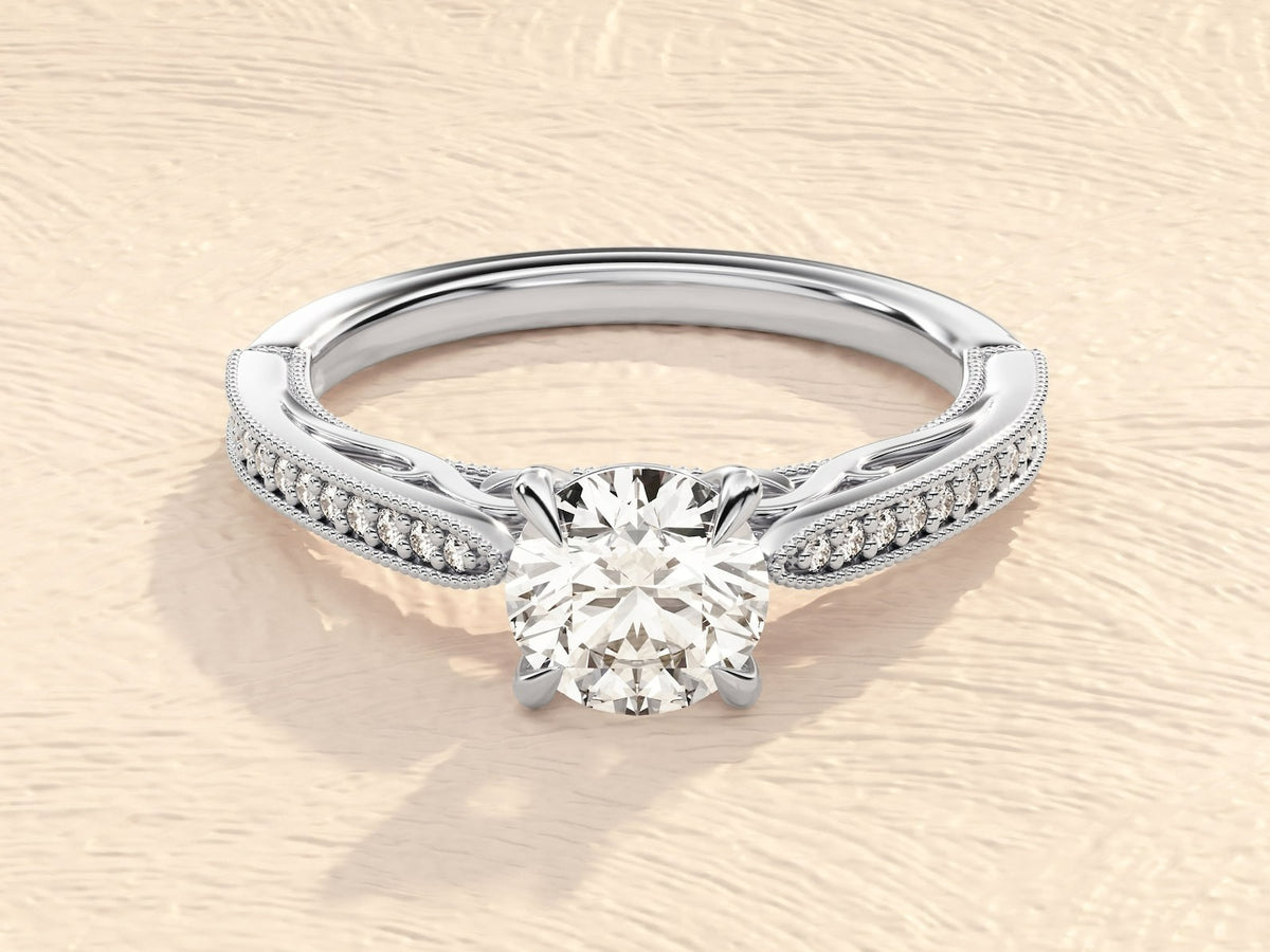 Solid Gold Round Cut 1 ct Lab Grown Diamond Pave Setting Ring (701DC3)