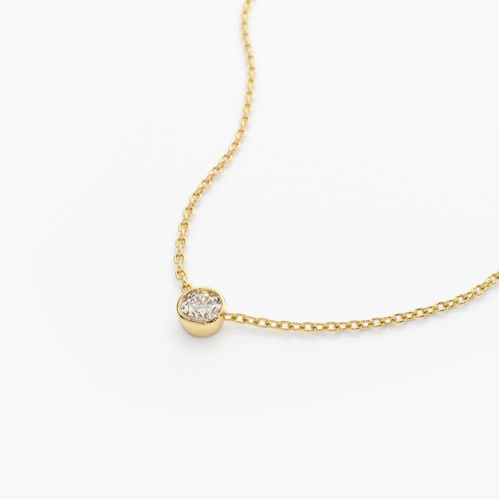 Solid Gold Bezel Set Diamond Solitaire Necklace