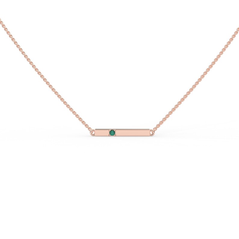 Solid Gold Natural Solitaire Emerald Bar necklace