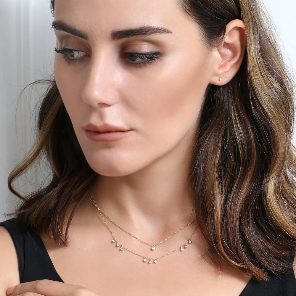 Solid Gold 9 Diamond Dangle Necklace